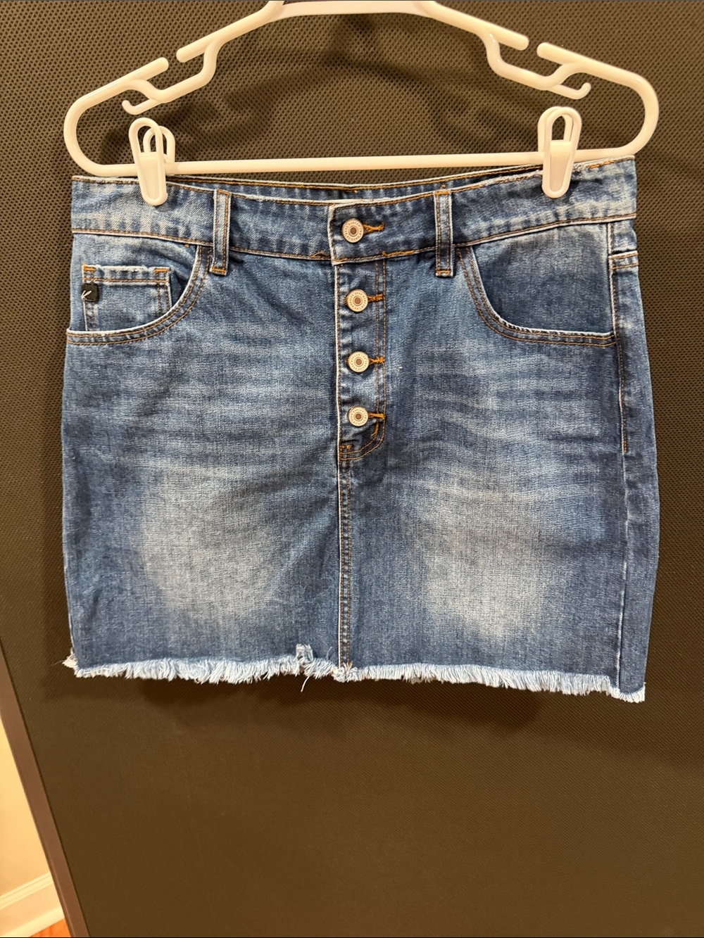 Kancan butterfly, jean skirt size large